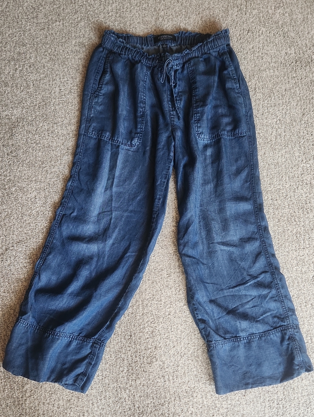 Liverpool Casual Wide Leg Navy Linen Drawstring Pants